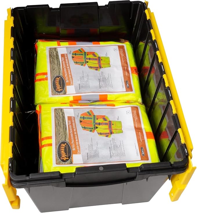 Akro-Mils KeepBox 12 Gallon Storage Container, Nesting and Stackable Plastic Storage Box with Lid Attached, Organizer Tote for Garages, Closets, and Moving, 21-1/2" x 15" x 12-1/2", Black/Yellow