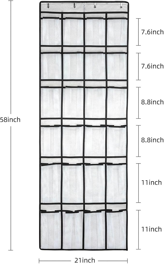 SAVERHO Hanging Shoe Organizer, Over The Door Shoe Organizer with 24 Mesh Large Pockets Door Shoe Rack for Men Women Kids Hanging Door Shoe Holder Size:58x21 Inch (White-2pack)