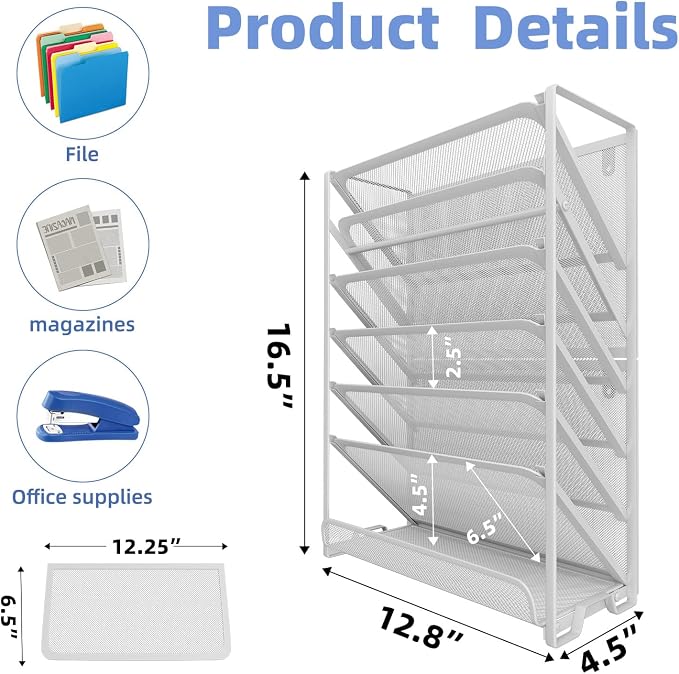 Simple Trending Wall File Organizer, Mesh 7-Tier Vertical Hanging File Holder, Desktop Metal Files Rack for Office and Home, Black