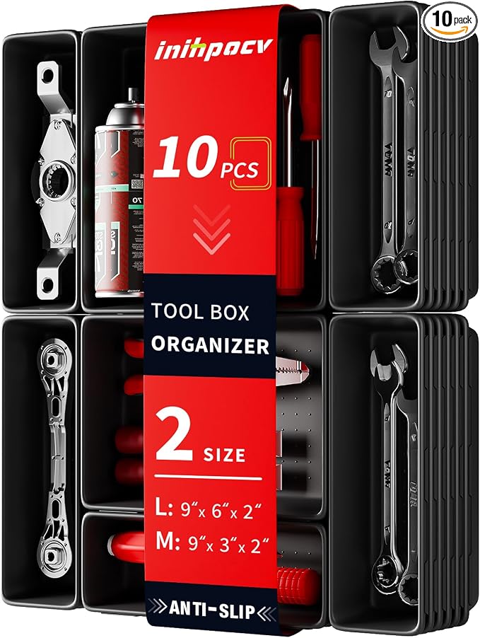 10 PCS Tool Box Drawer Organizers, Large & Medium Tool Trays for Tool Box Organization, Tool Organizers and Storage for Garage and Rolling Tool Chest