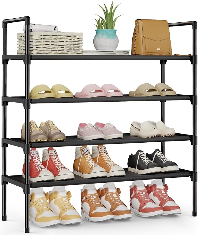 Kitsure Shoe Rack for Closet, Shoe Organizer, 27.6" Wide - 4 Tier, Black | Shoe Storage for Closet, Entryway, Easy- Assembly& Space-Saving Shoe Shelf with Side Handle, Closet Organizer