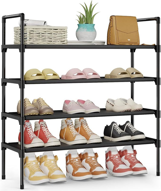 Kitsure Shoe Rack for Closet, Shoe Organizer, 27.6" Wide - 4 Tier, Black | Shoe Storage for Closet, Entryway, Easy- Assembly& Space-Saving Shoe Shelf with Side Handle, Closet Organizer