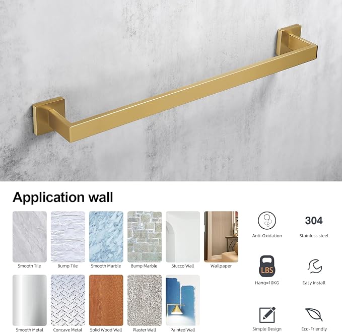 Bagnolux 22 Inch Gold Bathroom Accessories, Gold Towel Rack for Bathroom Wall Mounted Towel Bar, Heavy Duty Modern Brushed Brass Towel Holder Wall Single Towel Rod (Total Length 23.6-Inch)