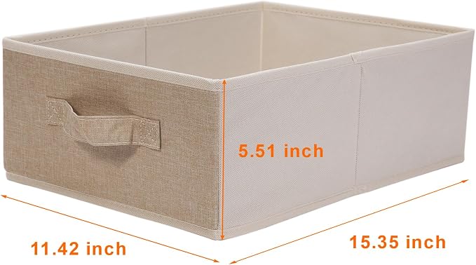 JAKAGO Fabric Storage Bins set of 4 Rectangle Storage Baskets with Handle Foldable Closet Organizer for Clothes Towel bedding Books Collapsible Clothing Container for Shelves Bedroom(Beige Low)