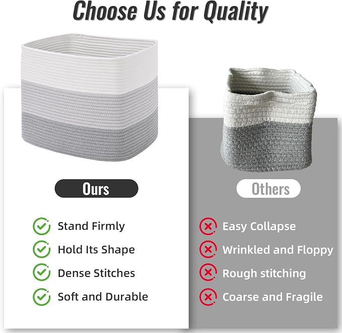 3 Pack Cube Storage Bin, 17”x12”x12” Cotton Rope Woven Baskets for Organizing Toys Clothes Towels, Square Gift Storage Baskets for Shelves, Nursery, Closet, Bathroom, Pantry (Gradient Grey)