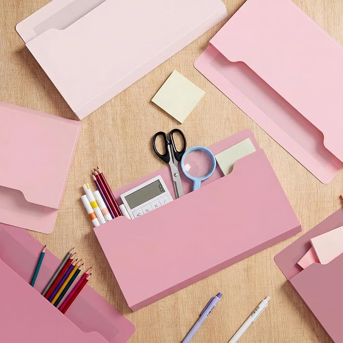 6 Pcs Magnetic Wall File Organizer Magnetic Wall File Holder Refrigerator Magazine Holder for Mail Letters Paper(Rose Pink,Horizontal-large)