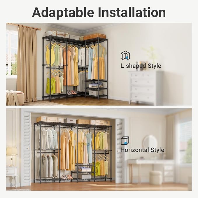 VIPEK V40 Heavy Duty Clothes Rack, Modular Closet System Clothing Rack | 76 inch Adjustable Open Clothing Storage System with 6 Shelves & 4 Hang Rods for Bedroom/Reach-in Closet, Black