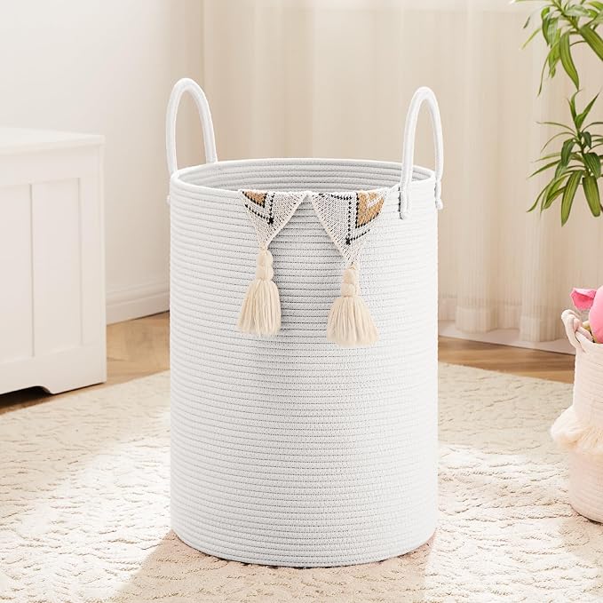 Artfeel Laundry Basket,Woven Cotton Rope Laundry Hamper,80L for Decorative Storage of Dirty Clothes,Toys and Blankets in Bathroom,Baby Room and Living Room