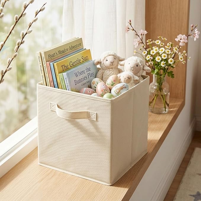 ShellKingdom Storage Bins, Foldable Fabric Storage Cubes And Cloth Storage | Storage Organizer For Closet And Toys, 10.5x10.5x11 INCH, 6 Pack (Beige)