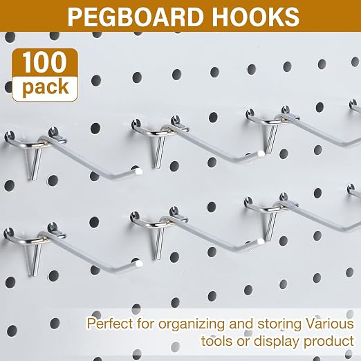 100 Pcs Peg Board Shelving Hooks Stainless Steel Hanging Board Pegs Wall Display Hooks Bulk for 1/8 1/4 Garage Storage Organizer Accessories (2.8 Inch,Silver)