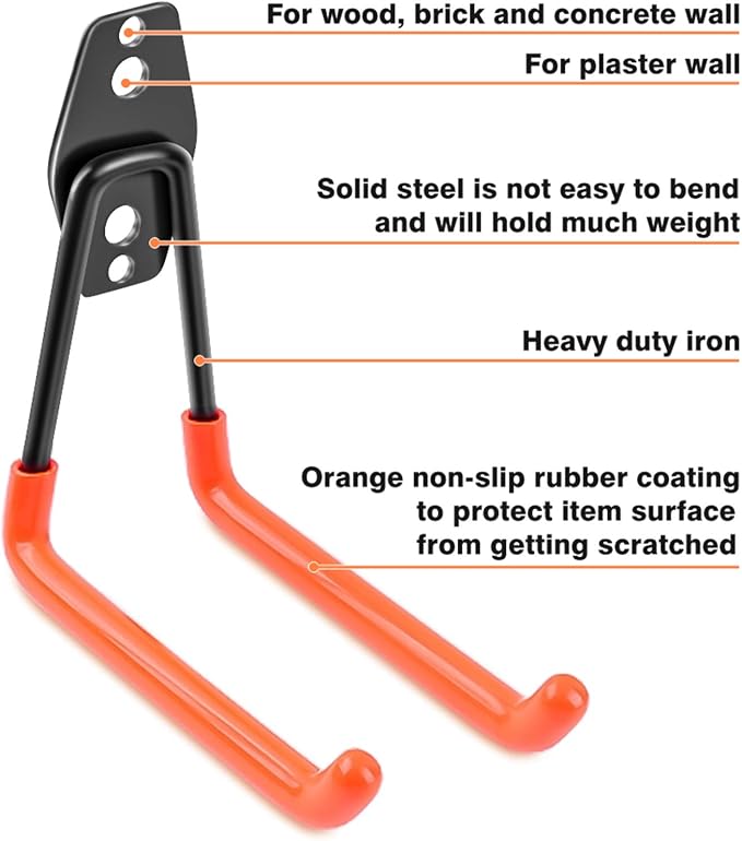 Garage Hooks Heavy Duty 14 Pack, Steel Garage Storage Hooks, Tool Hangers for Garage Wall Utility Wall Mount Garage Hooks and Hangers with Anti-slip Coating for Garden Tools, Ladders, Bulky Items