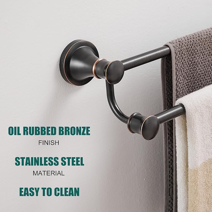 Hoimpro Adjustable Retractable 15-27 Inches Stainless Steel Bathroom Towel Bar, Bathroom Accessories Bath Hotel Double Towel Bar Rod Hanger Wall Mounted Towel Holder Towel Rack, Oil Rubbed Bronze | Oil Rubber Bronze, Adjustable 16-26", Wall Mounted, St...