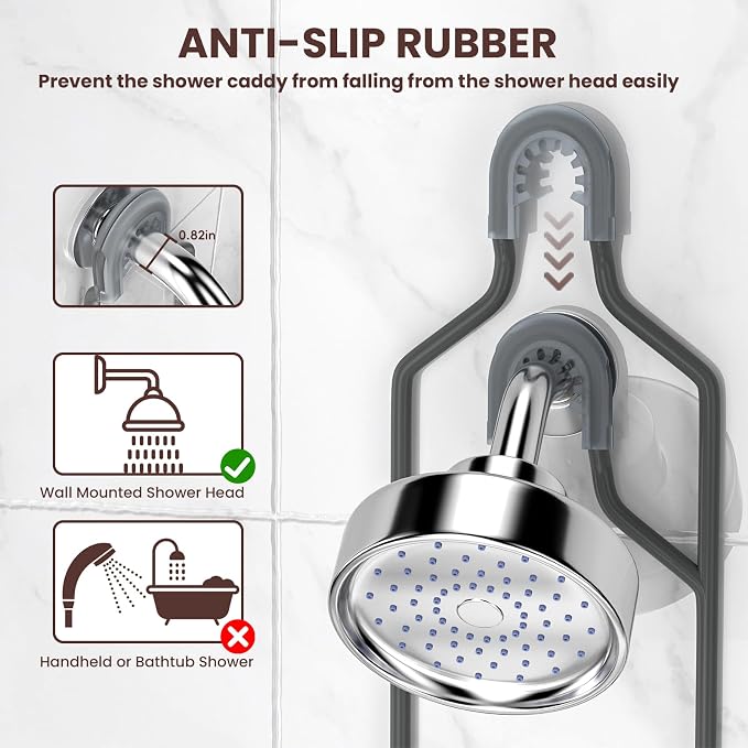 Rustproof Shower Caddy Hanging with Soap Holders for Bathroom, Grey | Shower Organizer with Multi Hooks Toothbrush Holder, No Drilling, Anti-Swing, Storage for Shampoo Conditioner Body Wash