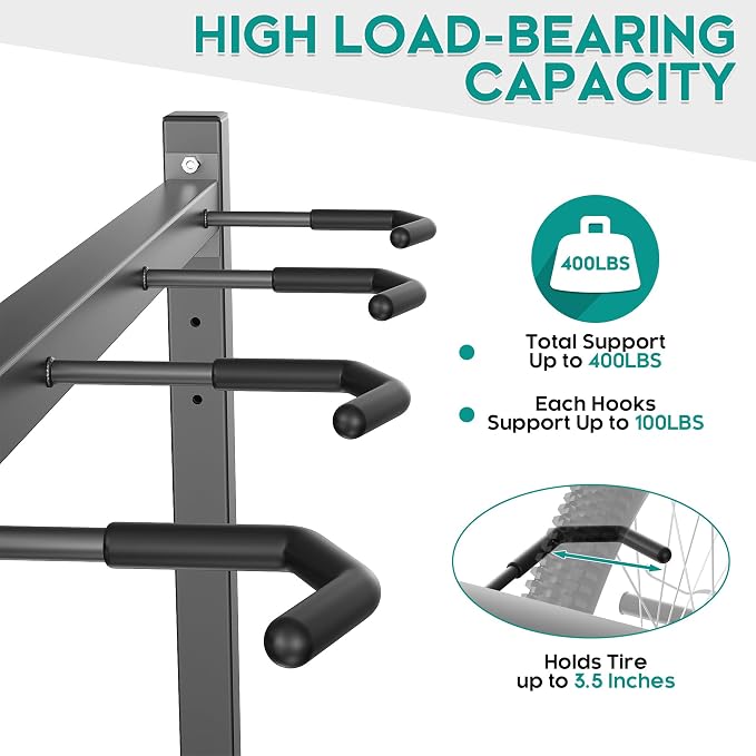 EVERHANGER Freestanding Bike Rack, Vertical Bike Rack Stand for Garage, Bicycle Storage Organizer, Holds Up to 4 Bikes