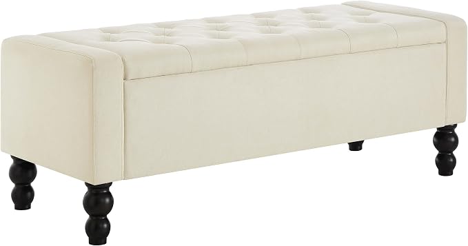 50" W Storage Ottoman Bench with Safety Hinge, Load up to 660 lb Ottoman with Storage, Upholstered Tufted Entryway Bench with Seating for Living Room, Bedroom, (Beige)
