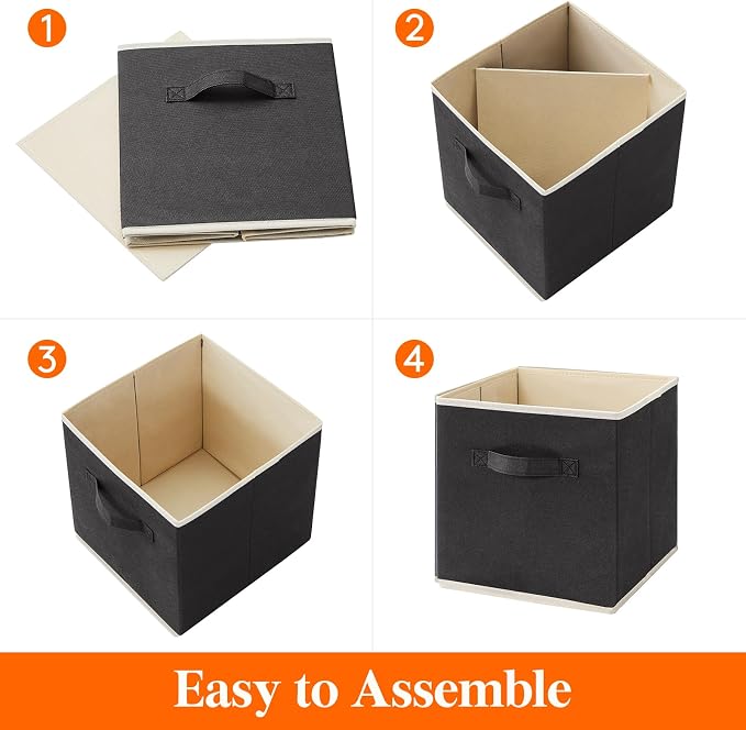Lifewit Storage Cubes, Foldable Decorative Fabric Storage Baskets for Organizing Home Organizers with Handles for Shelves, Closet, 11 Inch Bins, 18L Black, 12 Packs