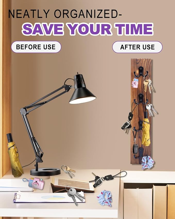 UCEC Vertical Wooden Key Holder with Hooks, Space-Saving Entry Organizer | Space-Saving Vertical Key Holder for Wall, Easy Install Home Organizer for Keys, Wallets, Pet Leashes & Living Room Decor