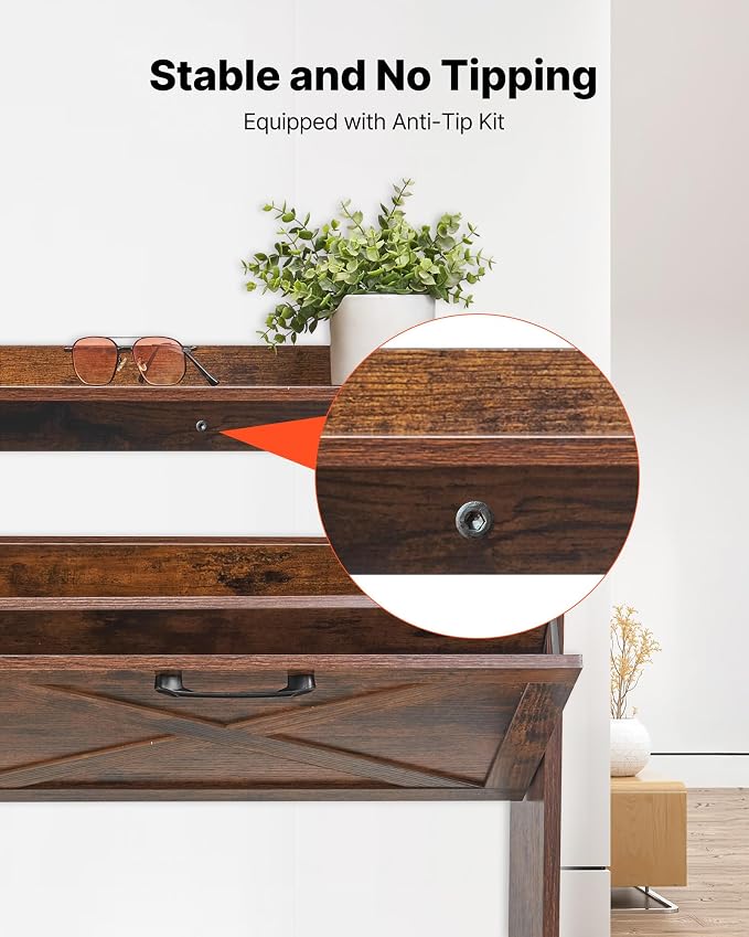 VEVOR Shoe Cabinet with 4 Flip Drawers, Farmhouse Shoes Storage Cabinet with Wood Legs and Anti-Tipping Device, Freestanding Shoe Organizer Ideal for Entryway, Hallway, Bedroom, Living Room, Brown