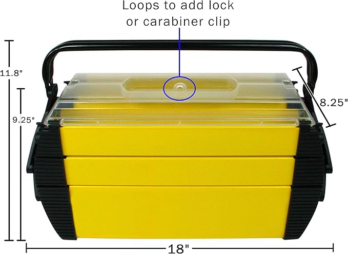 Portable Tool Box - Storage Compartments for Tools, Parts, Crafting Supplies or Tackle by Stalwart - Cantilever Toolbox, 18"L x 11.8"W x 8.25"H, Black/Yellow