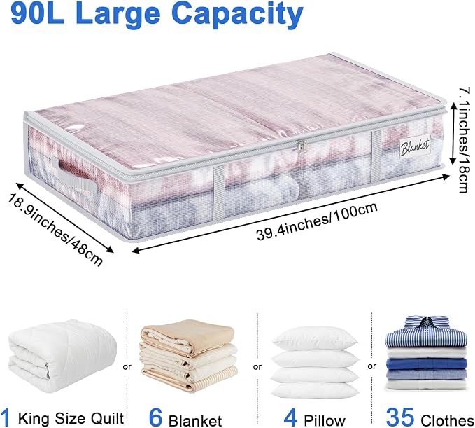 Under Bed Storage Containers 4 Pack 90L Mesh Clear for Blankets Clothes