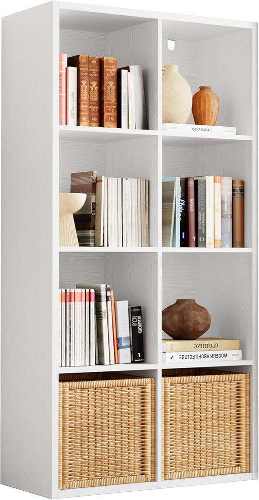 IRONCK Bookshelf, 8-Cube Storage Cube Shelf Organizer, Extra Thick Frame Horizontally & Vertically Reversible Bookcase with Open for Living Room, Bedroom, Home Office, White