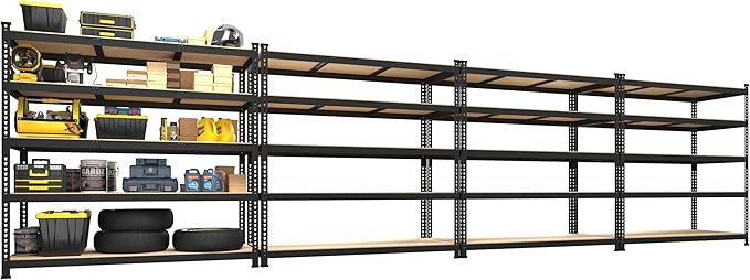 PrimeZone 47"W x 18"D x 72"H Garage Storage Shelves, 5-Tier Metal Shelving | 2250 LBS Capacity, Heavy-Duty Metal Frame, FSC MDF Boards, Boltless Assembly, Adjustable Shelves for Warehouse, Basement 4PCS