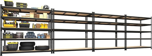 PrimeZone 47"W x 18"D x 72"H Garage Storage Shelves, 5-Tier Metal Shelving | 2250 LBS Capacity, Heavy-Duty Metal Frame, FSC MDF Boards, Boltless Assembly, Adjustable Shelves for Warehouse, Basement 4PCS