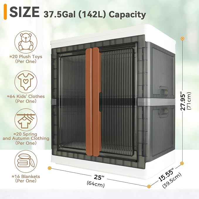 Wardrobe, Closet, Collapsible Storage Cabinet, Useful Box with Large Capacity, 37.5 Gal (142 L), Stackable on Box (19 Gal), Easy Storage of Clothes, Installation Free