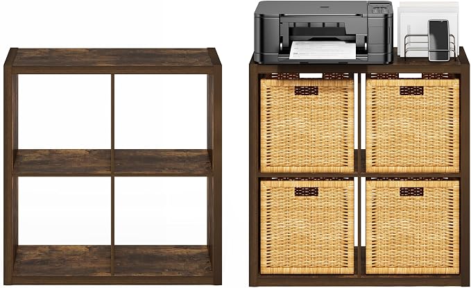 Furinno Cubicle Book Shelf Set of 2, 4-Cube Bookshelf, Amber Pine | 14.6 x 30 x 30, 1.2" Thick Frame Bookcase with Reversible Open Back, for Living Room, Bedroom, Home Office