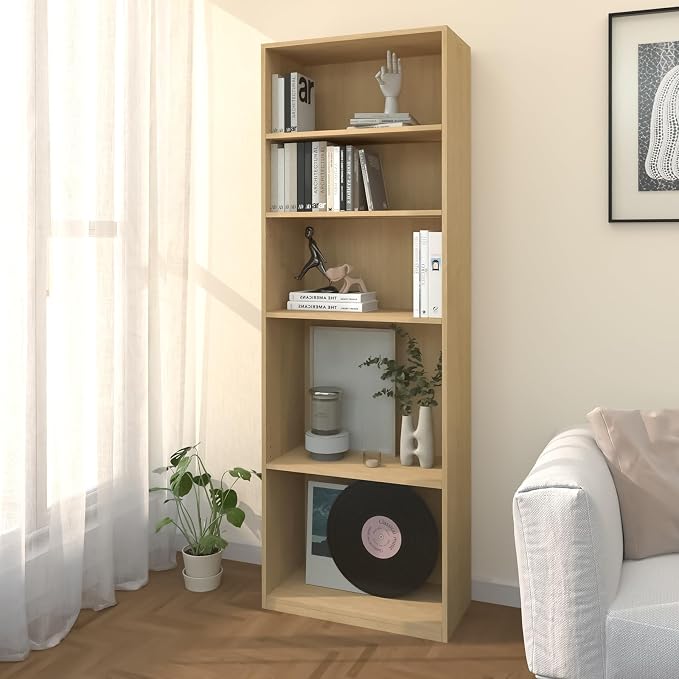 CTESNE【2026 Adjustable Shelves 5-Tier Bookcase, 71 inches, Wooden Open Display Floor Bookshelf (Oak Color)