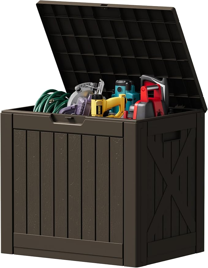 Devoko 40 Gallon Deck Box Lockable Outdoor Storage Box Waterproof for Patio | Weatherproof Use Indoors Outdoors, Holds Patio Cushions, Garden Tools & Pool Supplies, Easy 15-min assembly.