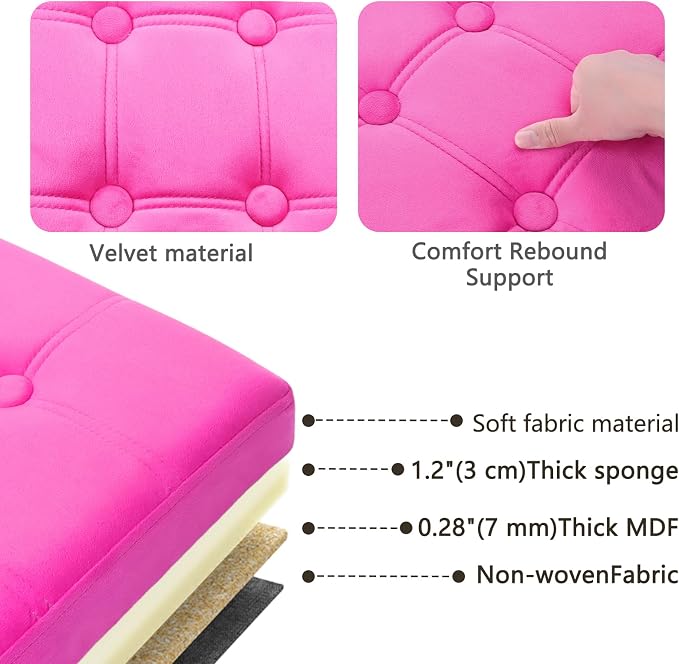 AmasSmile Footrest Ottoman Storage Bench,34" Velvet Folding Stool,Rose Red | Large Ottoman with Storage, Thicker Foam Padded Seat, Livingroom, Dorm, Bedroom, Entryway, Easy to install, 34 x 13 x 13in
