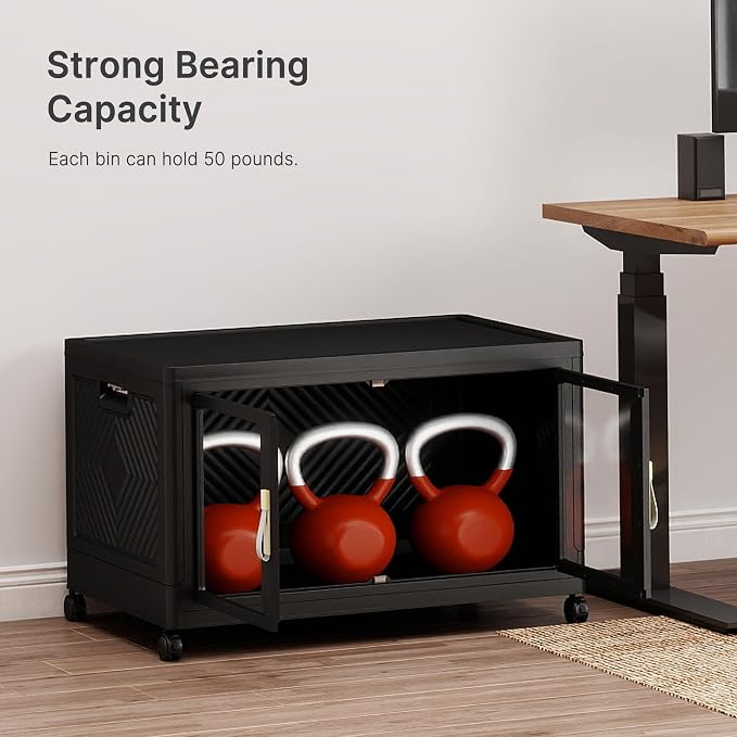 Stackable Storage Bins with Lids,180QT Extra Large Storage Cabinet | Clear Doors, Foldable Storage Drawers, Heavy Duty, Collapsible Closet Organizers for Bedroom Office (1, Black, 180, Quarts)