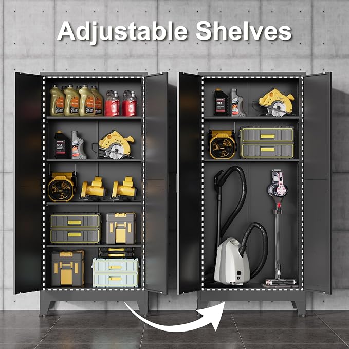 71"H Kitchen Pantry Storage Cabinet,Metal Black Food Pantry with 2 Door and 4 Adjustable Shelves,Laundry Room Freestanding Cabinet,Tall Hutch Cabinet,Large Farmhouse Cupboard for Dining Living Room