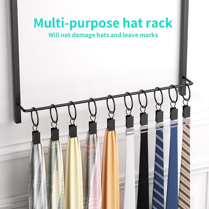 HapiRm Over Door Hat Rack - 3 Tier Wall Mounted Hat Organizer with 30 Movable Clips, Baseball Cap Organizer Storage Holds up to 30 Caps for Door, Bedroom, Closet
