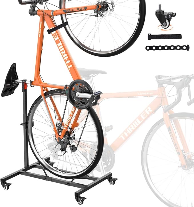 Vertical Bike Stand,Freestanding Space-Saving Bike Rack with Adjustable Height for Wheels Sizes up to 29”,Indoor Bike Storage Rack for Garage & Apartment,Upright Bicycle Floor Holder for MTB Road Bike