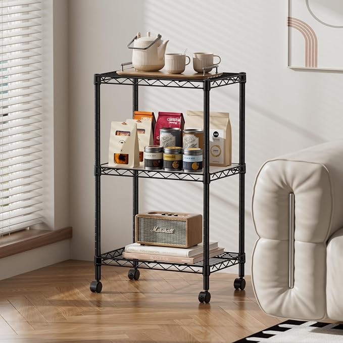 SINGAYE Small Shelves Kitchen Storage Shelf Wire Shelving Metal Adjustable | 3 Tier Shelf Organizers Storage Shelving Unit for Office Pantry Laundry Bathroom Closet Home 11.6" D X 17.6" W X 30" H Black