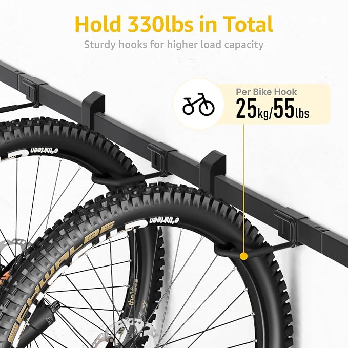 monTEK Enhanced Garage Bike Rack, Adjustable 6 Bike Hangers for Garage | Equipped with 78.5in Extended Rail,Accommodate Various Bicycle Sizes,Heavy-Duty Steel Bike Wall Mount,Max Capacity 330 lbs