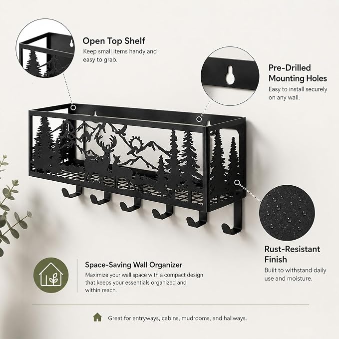Deer Metal Wall Mail Organizer Wall Mounted Key and Mail Holder Mail Basket Hanging Mail Sorter and Key Organizer for Entryway Bedroom Bathroom