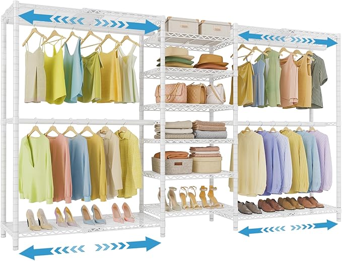 VIPEK X3 Plus Large Expandable Closet Rack Wardrobe Closet Organizer White | Freestanding Clothes Racks with Adjustable Shelves and Hanger Rods from 5'10" to 8'8", Large Modular Closet Systems 1360LBS