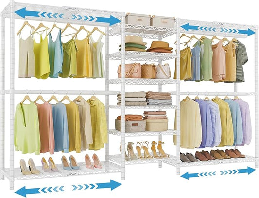 VIPEK X3 Plus Large Expandable Closet Rack Wardrobe Closet Organizer White | Freestanding Clothes Racks with Adjustable Shelves and Hanger Rods from 5'10" to 8'8", Large Modular Closet Systems 1360LBS