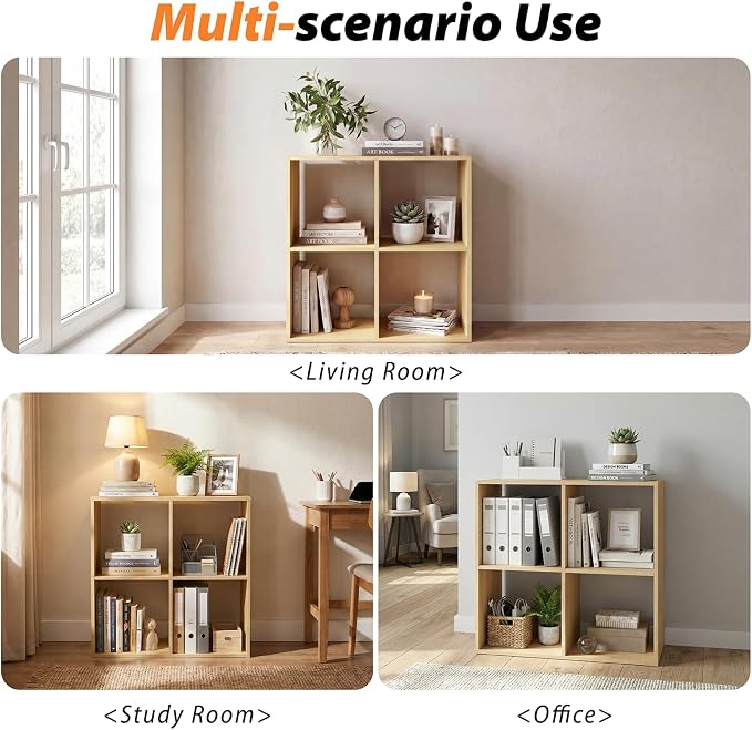 WannabeMyself【Sturdy Build&Easy Assembly】4 Cube Storage Organizer with Anti-Tipping Kits,Reversible Open Back Book Shelf, Bookcase for Living Room,Bedroom,Entrance Hall,Office,24.1×11.4×24.1,Oak Color