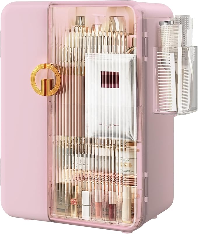 Makeup Organizer for Vanity, Large Capacity Skincare Organizers and Storage with Drawers, Dustproof Cosmetic Display Case for Bathroom Countertop, Trendy Teen Girl Gifts, Pink