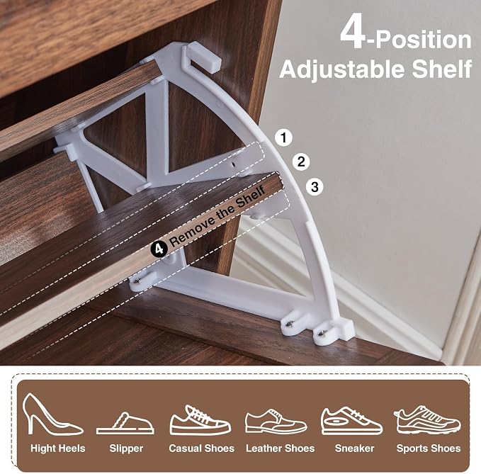 Barnyatoh Farmhouse Shoe Storage Cabinet,Shoe Organizer with 4 Flip Drawers | Freestanding Hidden Slim Narrow Shoe Rack Cabinet,Barn Door Design, Wood Shoes Organizer for Entryway,Foyer,Hallway,Walnut
