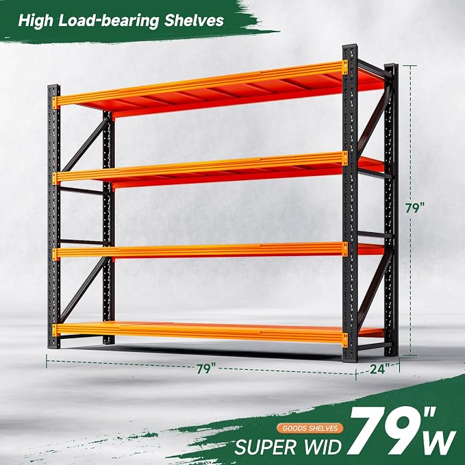 Letaya 6000LBS Heavy Duty Storage Shelves,79" H Metal Garage Shelving Units,4 Tier Large Tall Industrial Shelving,Adjustable Utility Rack Shelf for Warehouse,Basement (Orange, 79" W x 24" D x 79" H)