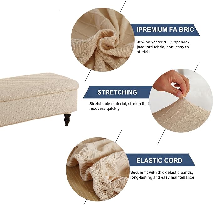 FUANGUI Ottoman Cover Slipcovers Rectangular Folding Stretch | Storage Bench Footrest Sofa Stool Covers Footstool Protector with Elastic Bottom, Removable Washable,Large