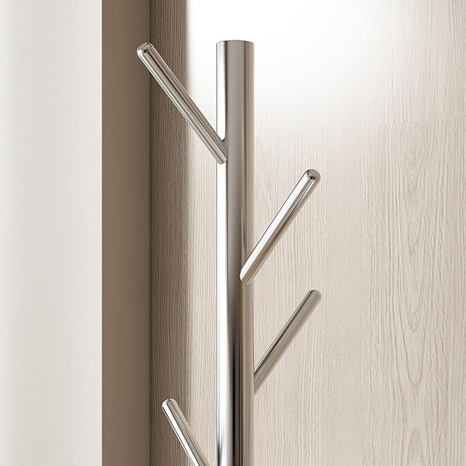 Coat Rack Freestanding Metal Coat Rack Stand with 8 Hooks,Silver | Sturdy Heavy Duty Modern Coats Tree for Bags Clothes Hall Tree Hats Hanger Holder Stand for Entryway Bedroom Hallway Office