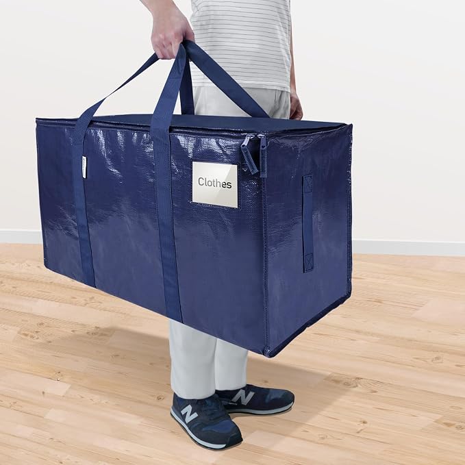 TICONN 2 Pack Extra Large Moving Bags Heavy Duty with Zippers & Carrying Handles, Durable Storage Bags Moving Boxes for Closet Organizers and Storage (2 Pack, Navy)