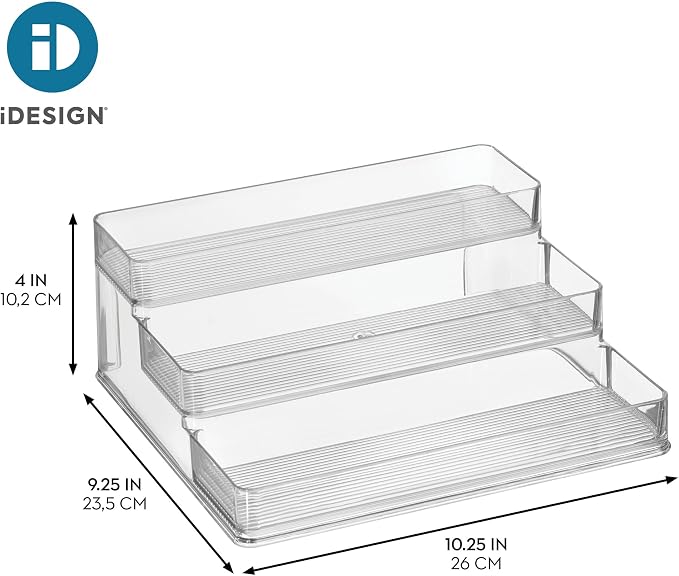 iDesign 3-Tier Spice Rack Organizer, Set of 2, Clear | For Cabinets, Pantry or Countertop, Made in USA