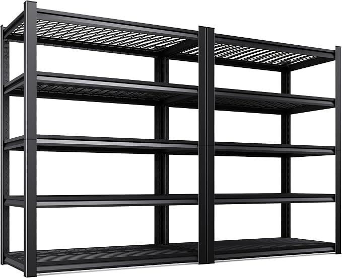 Set of 2 Garage Shelving Heavy Duty Storage Shelves, Metal Adjustable Shelving Unit, Utility Garage Organizer Shelf for Basement, Pantry, Kitchen, Warehouse, 15.7" Dx35.4 Wx71.2 H, Black
